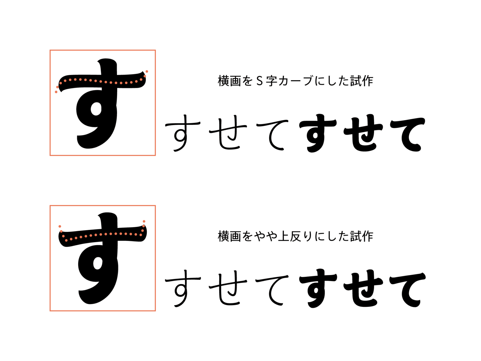 横画をs字カーブにした試作とやや上反にした試作